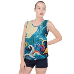 Waves Ocean Sea Abstract Whimsical Abstract Art Pattern Abstract Pattern Water Nature Moon Full Moon Bubble Hem Chiffon Tank Top by Bedest