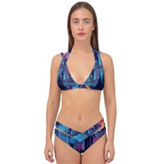 Digital Art Artwork Illustration Vector Buiding City Double Strap Halter Bikini Set by Maspions