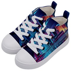 Digital Art Artwork Illustration Vector Buiding City Kids  Mid-top Canvas Sneakers by Maspions