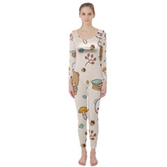 Bear Cartoon Background Pattern Seamless Animal Long Sleeve Catsuit by Maspions
