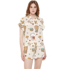 Bear Cartoon Background Pattern Seamless Animal Chiffon Lounge Set by Maspions