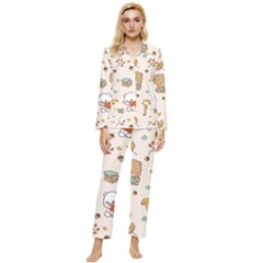 Bear Cartoon Background Pattern Seamless Animal Womens  Long Sleeve Velvet Pocket Pajamas Set by Maspions