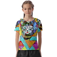 Kitten Cat Pet Animal Adorable Fluffy Cute Kitty Kids  Frill Chiffon Blouse by Maspions