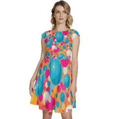Circles Art Seamless Repeat Bright Colors Colorful Cap Sleeve High Waist Dress by Maspions