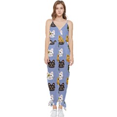 Cat Cat Background Animals Little Cat Pets Kittens Sleeveless Tie Ankle Chiffon Jumpsuit by Maspions