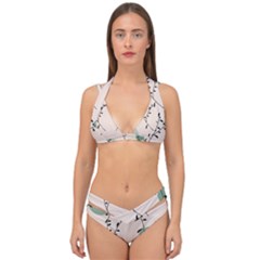 Plants Pattern Design Branches Branch Leaves Botanical Boho Bohemian Texture Drawing Circles Nature Double Strap Halter Bikini Set by Maspions