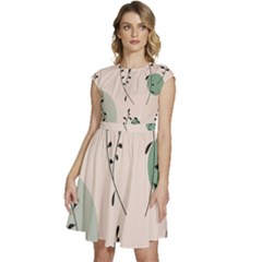 Plants Pattern Design Branches Branch Leaves Botanical Boho Bohemian Texture Drawing Circles Nature Cap Sleeve High Waist Dress by Maspions