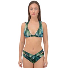 Trees Forest Mystical Forest Background Landscape Nature Double Strap Halter Bikini Set by Maspions