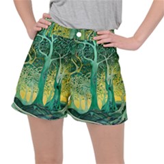 Trees Forest Mystical Forest Nature Junk Journal Scrapbooking Background Landscape Women s Ripstop Shorts by Maspions