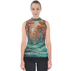 Trees Tree Forest Mystical Forest Nature Junk Journal Scrapbooking Landscape Nature Mock Neck Shell Top by Maspions