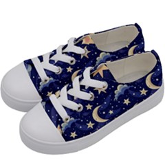 Night Moon Seamless Background Stars Sky Clouds Texture Pattern Kids  Low Top Canvas Sneakers by Maspions