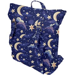 Night Moon Seamless Background Stars Sky Clouds Texture Pattern Buckle Up Backpack by Maspions