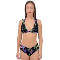 Abstract Pattern Flora Flower Double Strap Halter Bikini Set by Maspions