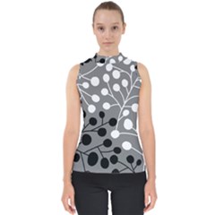 Abstract Nature Black White Mock Neck Shell Top by Maspions