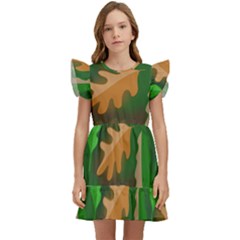Leaves Foliage Pattern Oak Autumn Kids  Winged Sleeve Dress by Maspions