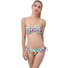 Bloom Plant Flowering Pattern Twist Bandeau Bikini Set by Maspions