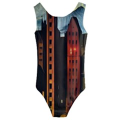 Sci-fi Futuristic Science Fiction City Neon Scene Artistic Technology Machine Fantasy Gothic Town Bu Kids  Cut-out Back One Piece Swimsuit by Posterlux