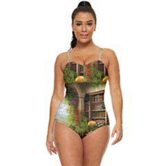 Room Interior Library Books Bookshelves Reading Literature Study Fiction Old Manor Book Nook Reading Retro Full Coverage Swimsuit by Posterlux