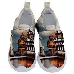Village Reflections Snow Sky Dramatic Town House Cottages Pond Lake City Kids  Velcro No Lace Shoes by Posterlux