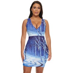 Landscape Outdoors Greeting Card Snow Forest Woods Nature Path Trail Santa s Village Draped Bodycon Dress by Posterlux