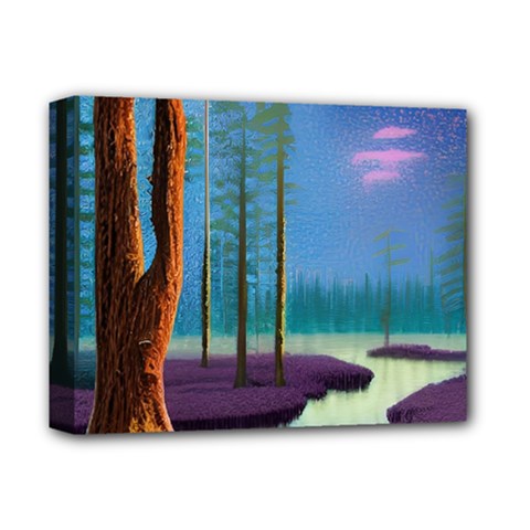Artwork Outdoors Night Trees Setting Scene Forest Woods Light Moonlight Nature Deluxe Canvas 14  X 11  (stretched) by Posterlux