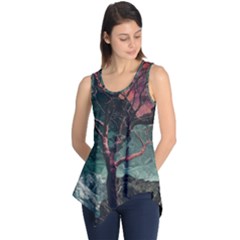 Night Sky Nature Tree Night Landscape Forest Galaxy Fantasy Dark Sky Planet Sleeveless Tunic by Posterlux