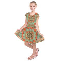 Mandala Floral Decorative Flower Kids  Short Sleeve Dress by Maspions
