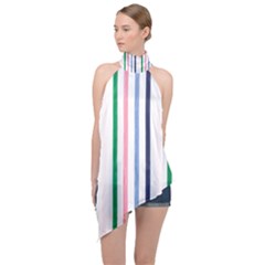 Stripes Pattern Abstract Retro Vintage Halter Asymmetric Satin Top by Maspions