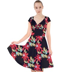 Floral Geometry Cap Sleeve Front Wrap Midi Dress by Sparkle