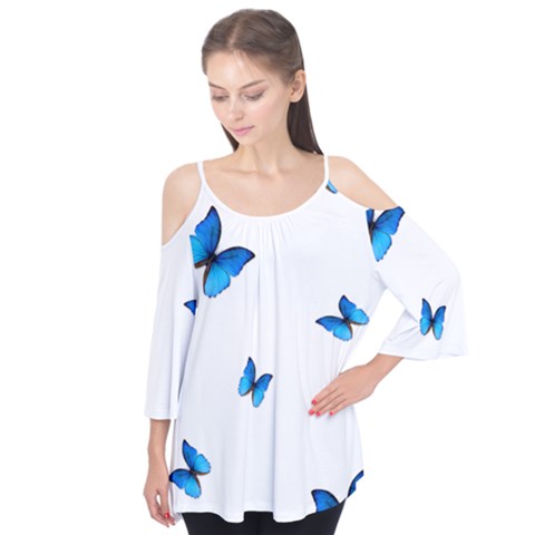 Butterfly-blue-phengaris Flutter Sleeve T-shirt  by saad11