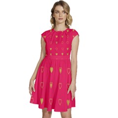 Illustrations Heart Pattern Design Cap Sleeve High Waist Dress by Maspions