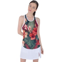 Tropical Flower Bloom Racer Back Mesh Tank Top by Maspions