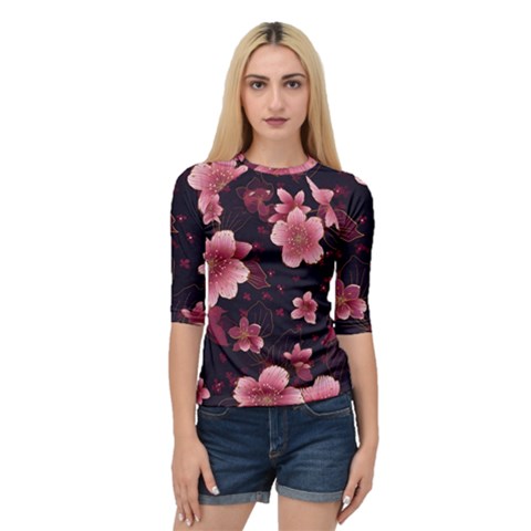Flower Sakura Bloom Quarter Sleeve Raglan T-shirt by Maspions
