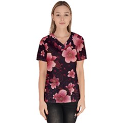 Flower Sakura Bloom Women s V-neck Scrub Top by Maspions