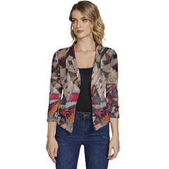Background Embroidery Pattern Stitches Abstract Women s Casual 3/4 Sleeve Spring Jacket by Ket1n9