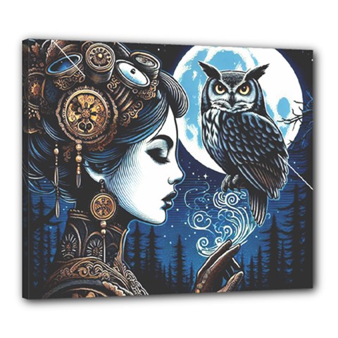 Steampunk Woman With Owl 2 Steampunk Woman With Owl Woman With Owl Strap Canvas 24  X 20  (stretched) by CKArtCreations