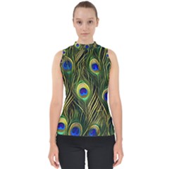 Peacock Pattern Mock Neck Shell Top by Maspions