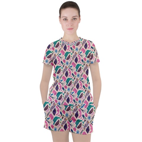 Multi Colour Pattern Women s T-shirt And Shorts Set by designsbymallika