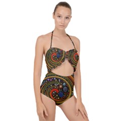 Swirl Vortex Emoji Cyclone Motion Art Scallop Top Cut Out Swimsuit by Paksenen