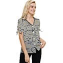 Sketchy abstract artistic print design Bow Sleeve Button Up Top View3