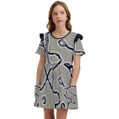 Sketchy Abstract Artistic Print Design Kids  Frilly Sleeves Pocket Dress by dflcprintsclothing