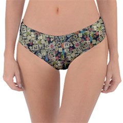 Sticker Collage Motif Pattern Black Backgrond Reversible Classic Bikini Bottoms by dflcprintsclothing