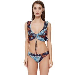 Fractal Triangle Geometric Abstract Pattern Low Cut Ruffle Edge Bikini Set by Cemarart