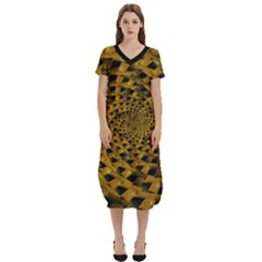 Spiral Symmetry Geometric Pattern Black Backgrond T-shirt Midi Dress With Pockets by dflcprintsclothing