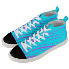 Wave Stripe Pattern Design Aqua Men s Mid-top Canvas Sneakers by Ndabl3x