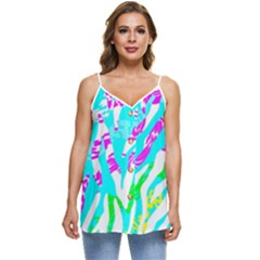 Animal Print Bright Abstract Casual Spaghetti Strap Chiffon Top by Ndabl3x