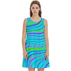 Pattern Swirl Pink Green Aqua Round Neck Sleeve Casual Dress With Pockets by Ndabl3x