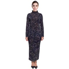 Midnight Blossom Elegance Black Backgrond Turtleneck Maxi Dress by dflcprintsclothing