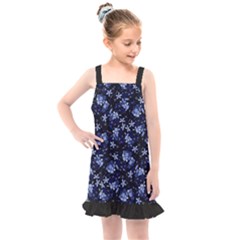 Stylized Floral Intricate Pattern Design Black Backgrond Kids  Overall Dress by dflcprintsclothing