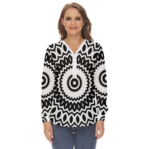 Circular Concentric Radial Symmetry Abstract Zip Up Long Sleeve Blouse by Proyonanggan